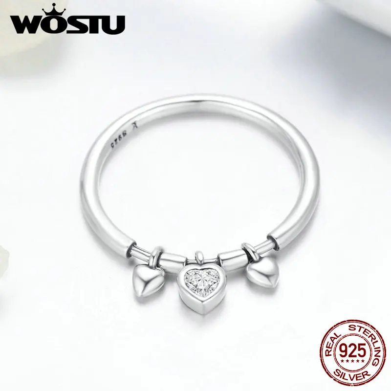 WOSTU Новое поступление 925 пробы Серебряное блестящее сердце прозрачное CZ Anel женское кольцо женское свадебное обручальное ювелирное изделие FIR215