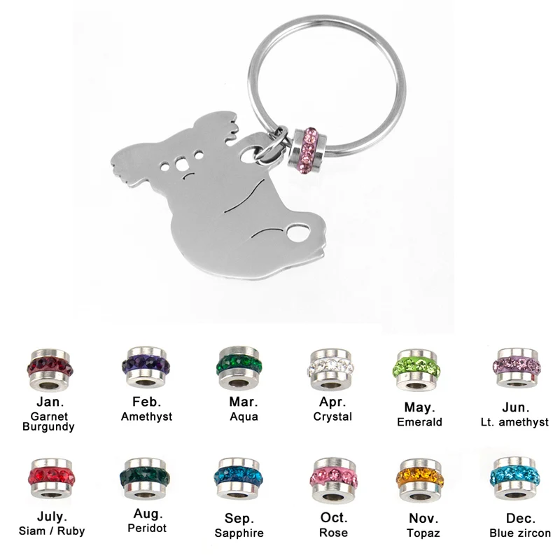 Risul Birth/month stone Koala lucky stones Key chains Stainless steel souvenirs key ring high quality | Украшения и аксессуары