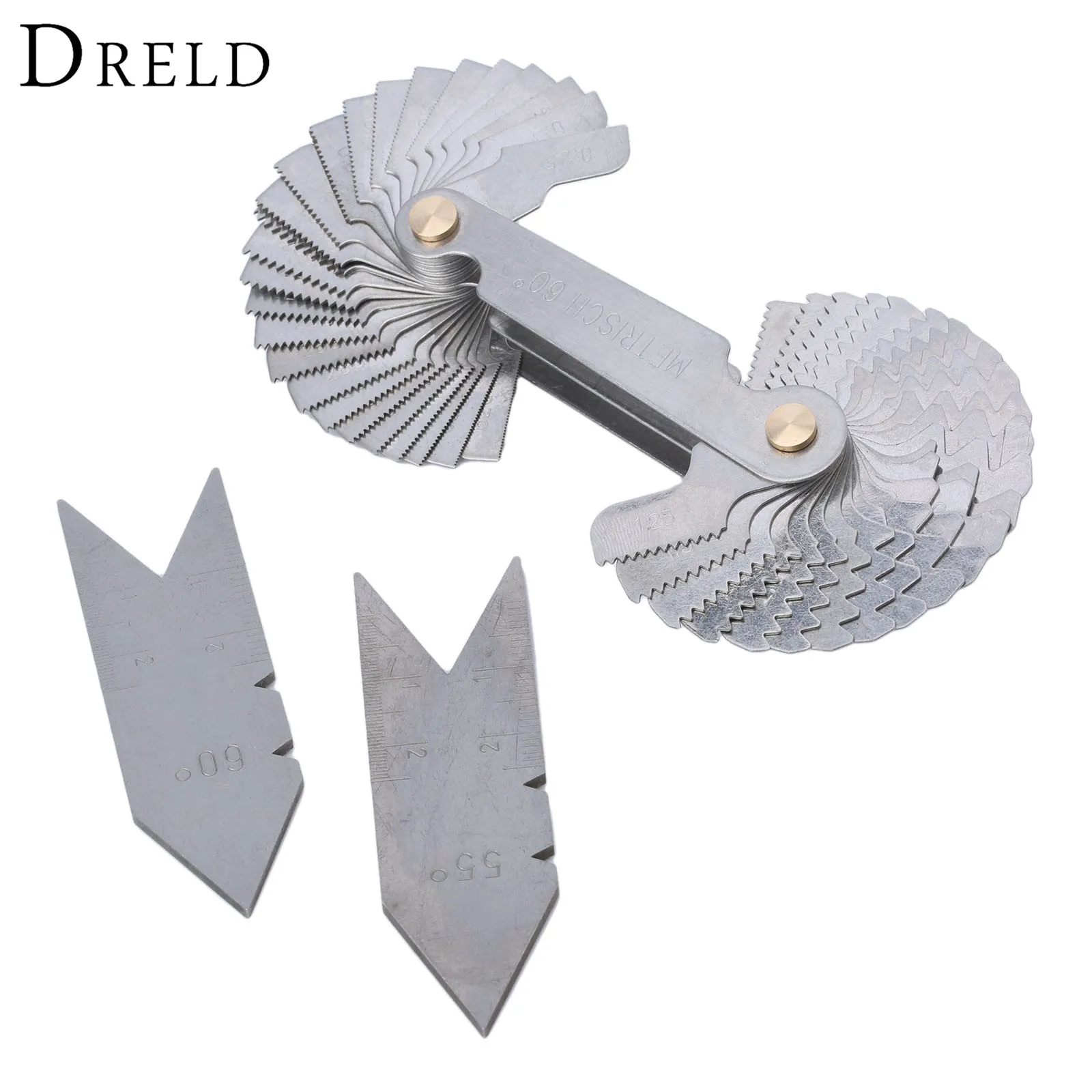 

DRELD 52Pcs Steel Whitworth Thread Measuring Gage with 55 and d 60 Degree Center Gauge Screw Thread Pitch Gage Measuring Tools
