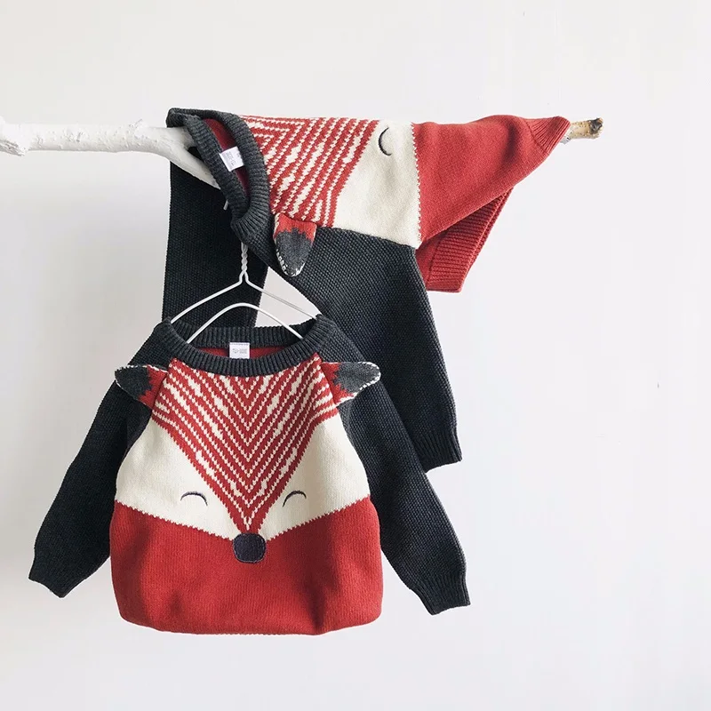 FOX Sweaters Верхняя одежда и пальто для маленьких девочек Новинка года, милый Хлопковый вязаный кардиган с рисунком лисы, детская одежда вязаное пальто для маленьких мальчиков Одежда для мальчиков и девочек - Цвет: FOX Sweaters