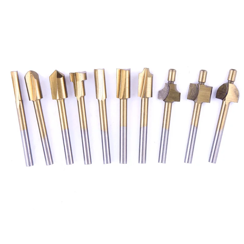 10pcs /Set 1/8&quot HSS Wood Router Bits Files Titanium Coated Mini 3mm Cutter Milling Fits Rotary Carpenter Tool #87871 | Инструменты