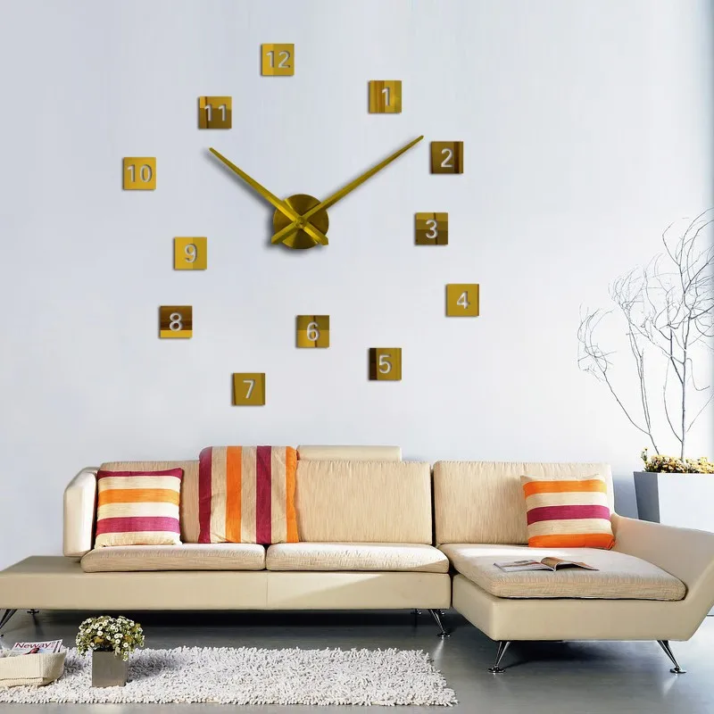

Large DIY Numeral Wall Clock Home Decor 3D Mirrors Acrylic wall mirror clock Stickers Cool Big Timer Silver and Black
