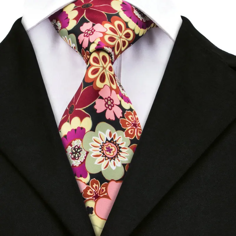 Мужской комплект из галстука и запонок с цветочным принтом|tie wholesaler|tie toyties uk |
