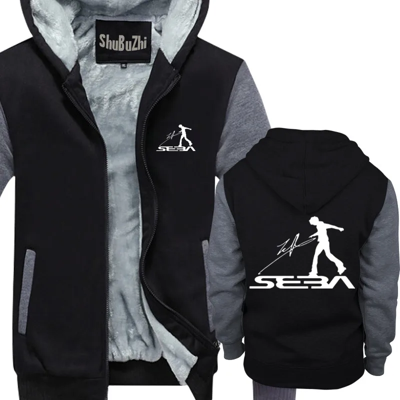 Мода SEBA Толстая флисовая hoodiess Мужская одежда для скейтборда Мужская Толстая куртка мужская Толстовка теплые толстовки зимняя куртка пальто - Цвет: black grey