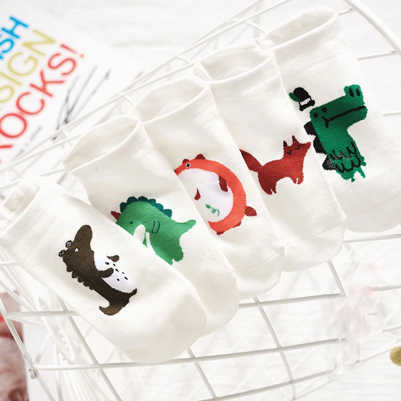 Лето мультфильм хлопок тонкий женские лодочные носки Творческий Повседневное