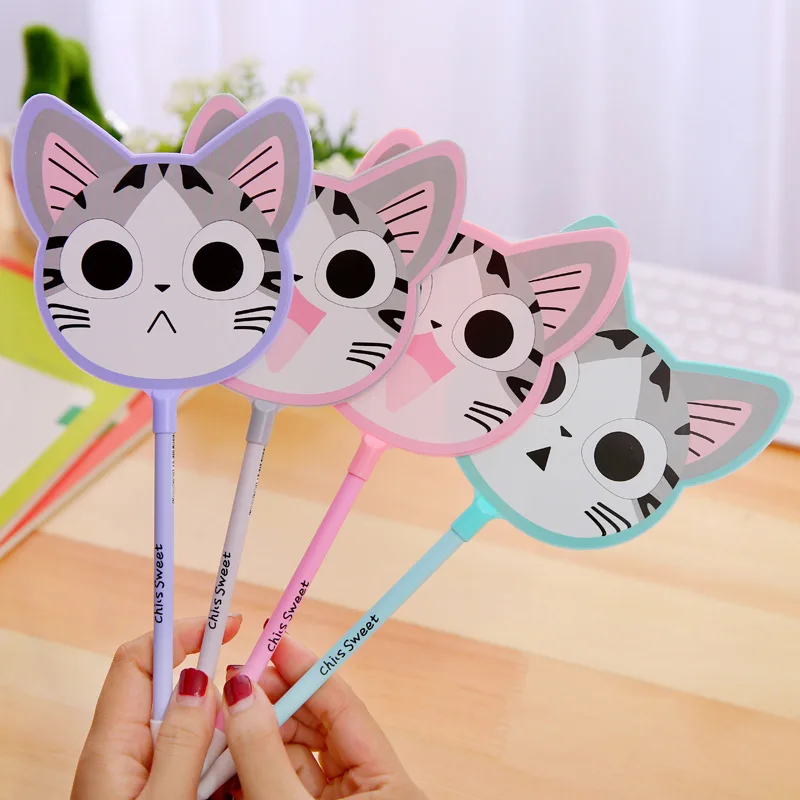 

4 Pcs Fan Neutral Pen Gel Cute Cat Creative Stationery Signature Pen Student Prizes Wholesale Korean Stationery Kawaii Gift Kids