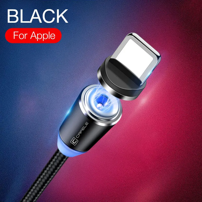black for iPhone Cafele светодиодный магнитный USB кабель для iPhone, Micro USB кабель, USB C Магнитный зарядный нейлоновый кабель для телефонов samsung Xiaomi huawei - Цвет: black for iPhone