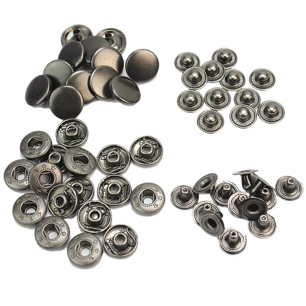 50Pcs/Pack Vintage Style Sewing Metal Snap Press Buttons Black Button For Clothing Bag Leather Craft Acessorios |