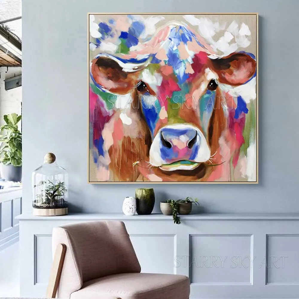Фото New Arrivals Artist Hand-painted High Quality Funny Animal Cow Oil Painting on Canvas Cute with Flowers Acrylic Дом и сад New Arrivals Artist Hand-painted High Quality Funny Animal Cow Oil Painting on Canvas Cute with Flowers Acrylic Дом и сад