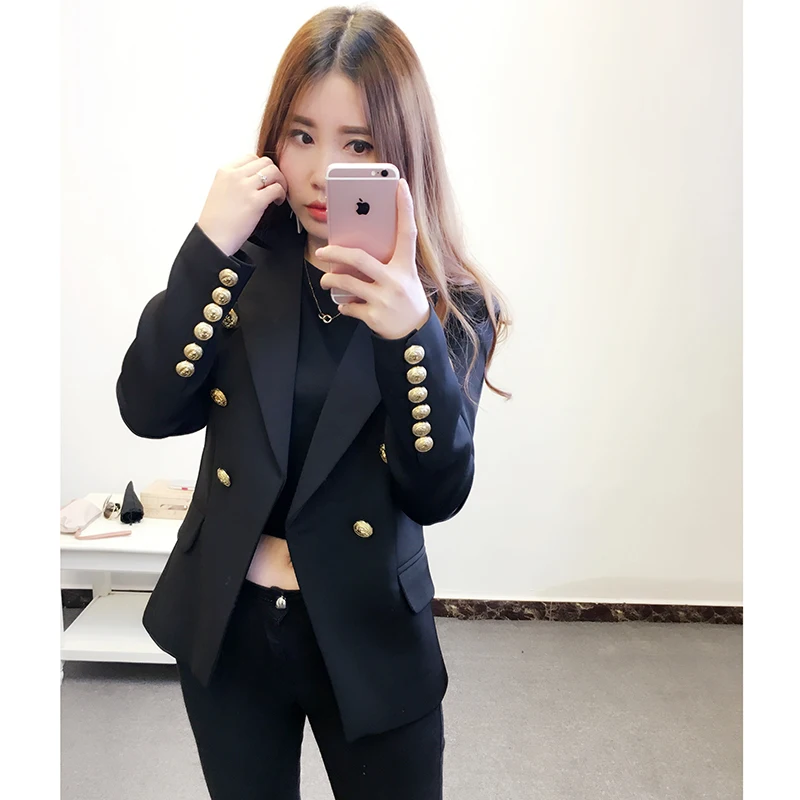 Женский двубортный Блейзер черный приталенный пиджак с длинным рукавом верхняя