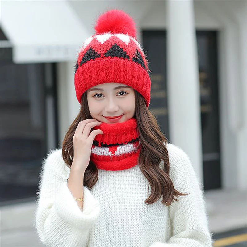 Утолщенная Лыжная шапка для девочек новинка 2019 Модные Меховые помпоны зимние