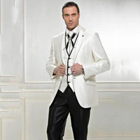 ivory satin prom men suits black pants evening wedding party groom tuxedos slim fit terno masculino costume homme 3piece