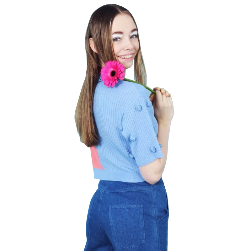 IRISIE O-neck Patchwork Sleeve Pullovers Sweater Casual Streetwear Blue And Pink Autumn Tops For Women 2018 New Arrival | Женская одежда