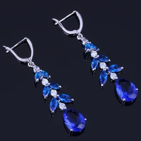 resplendent water drop blue cubic zirconia white cz silver plated drop dangle earrings v0822