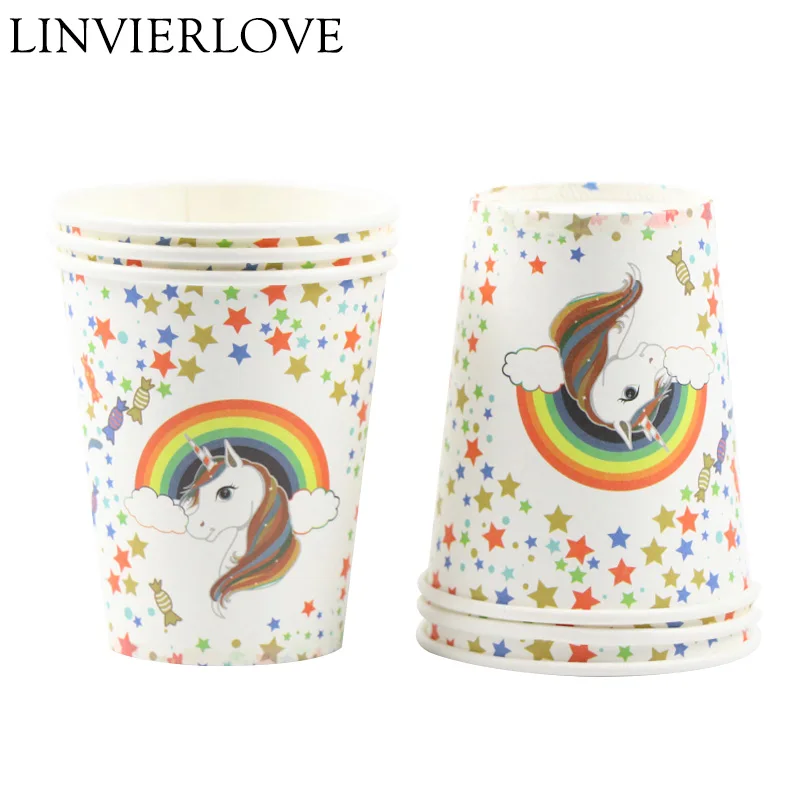 6 шт./компл. бумажные стаканчики с единорогом одноразовые столовые приборы