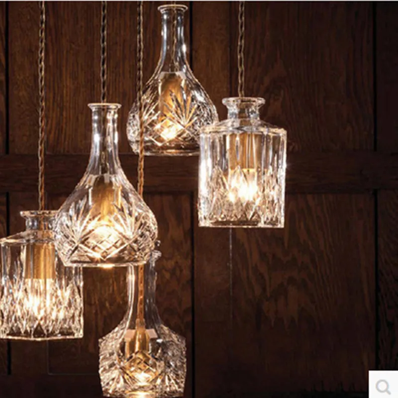 

Retro Glass Bottle Pendant Lights Cafe Bar Decorated Pendant Lighting Creative Glass Lamps