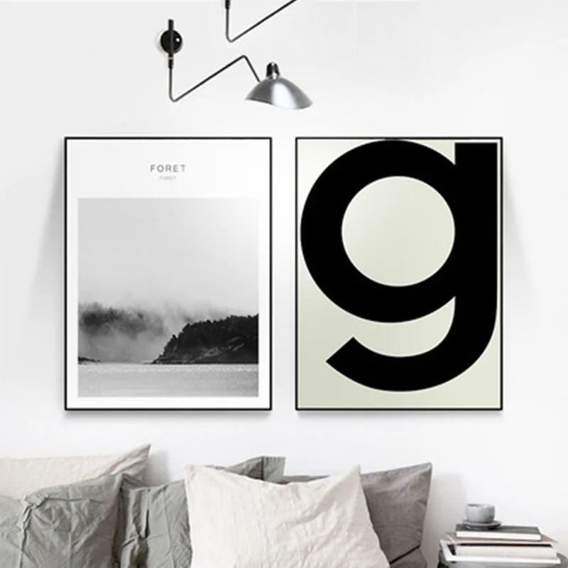 Fog Black White Gray Forest Letter Simple Style Nordic Modern Artistic Beauty Art Picture Canvas Posters for Home Decoration | Дом и сад