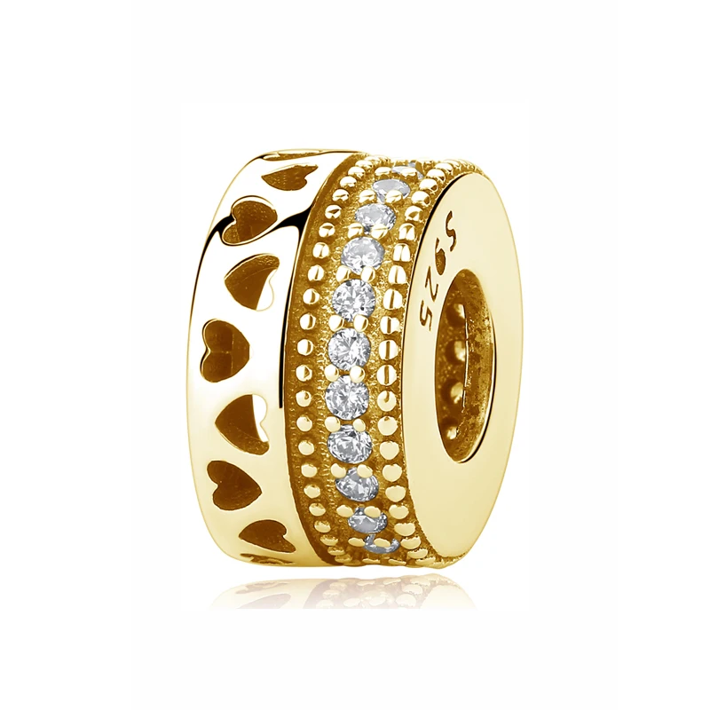 Hearts Spacer 925 пробы серебряный шарм из бисера пчела любовь талисманы предохранительный цепной зажим золото подходит Pandora Браслеты для женщин Diy ювелирные изделия - Цвет: Hearts Spacer