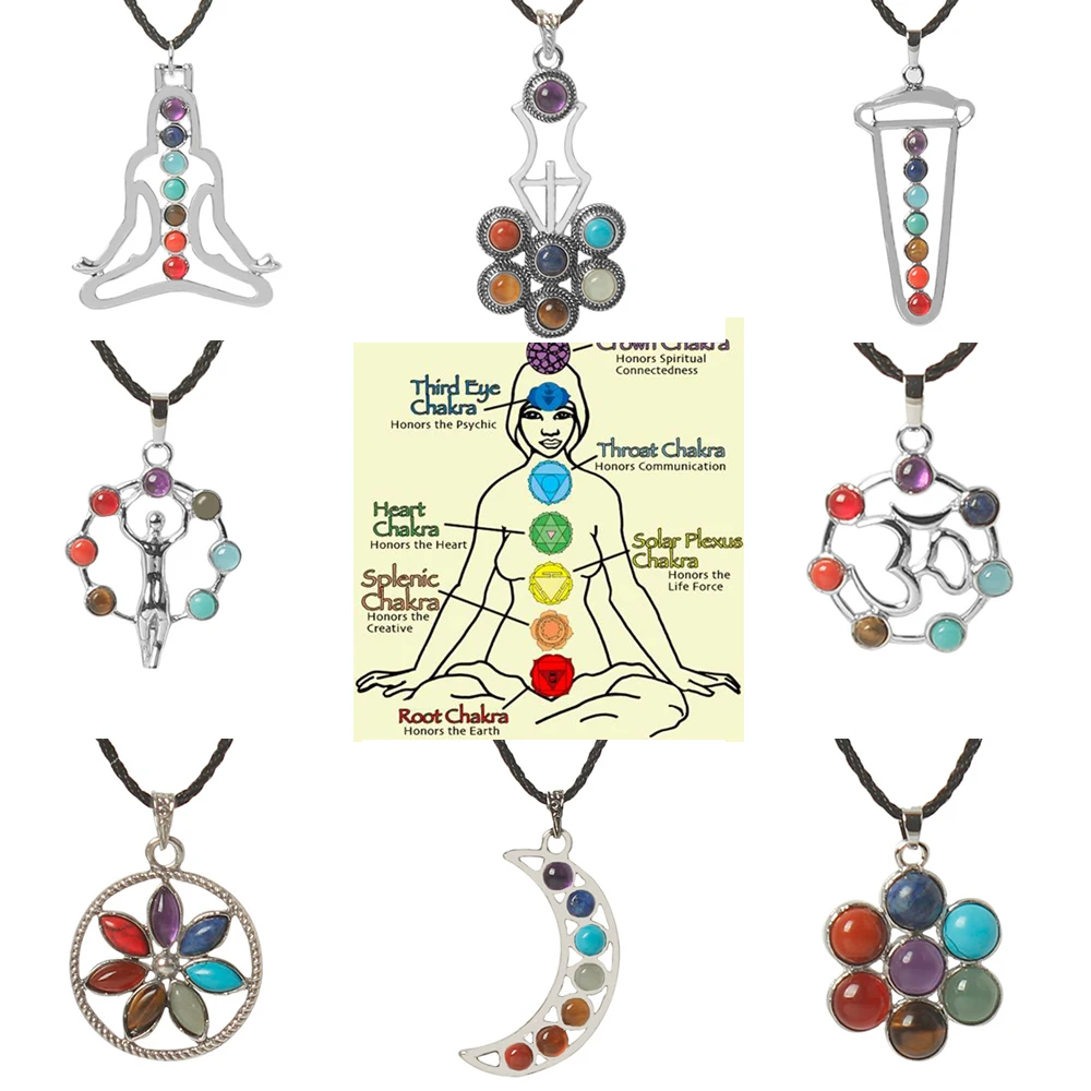 Ожерелье с подвеской в виде ангела медитации цветка семь бусин натуральный