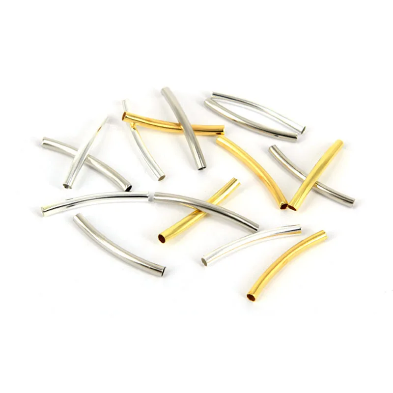 

MADALENA SARARA Free Shipping Curved Tube Connector 20mm/25mm/30mm 100pcs/lot Silver Gold Tones Options
