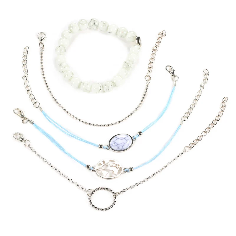 Регулируемые серебряные бусины в виде карты земли 1 комплект овальный камень