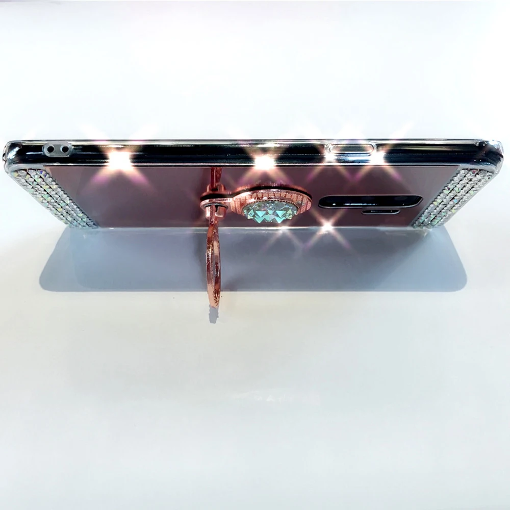 Зеркальный блестящий чехол со стразами для Galaxy S8 Plus S7 Edge с кольцом на палец Samsung S9