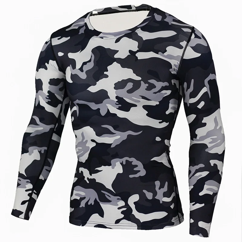 Camouflage t-shirt 5 Мужская брендовая одежда, Армейский Камуфляж, термобелье, спортивный костюм, набор, Кроссфит, Фитнес рубашка, мужские леггинсы, 2 предмета, рашгарда, ММА - Цвет: Camouflage t-shirt 5