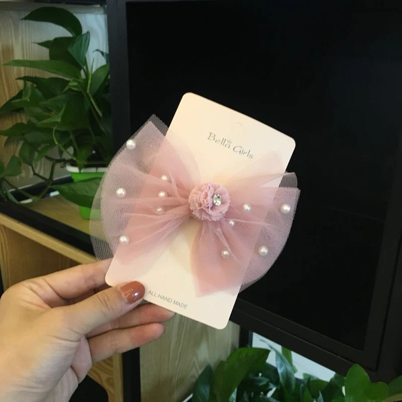 6889 pink BalleenShiny/кружевная заколка принцессы с большим бантом для маленьких девочек, модная красивая заколка для волос, блестящая заколка с жемчужиной для волос - Цвет: 6889 pink