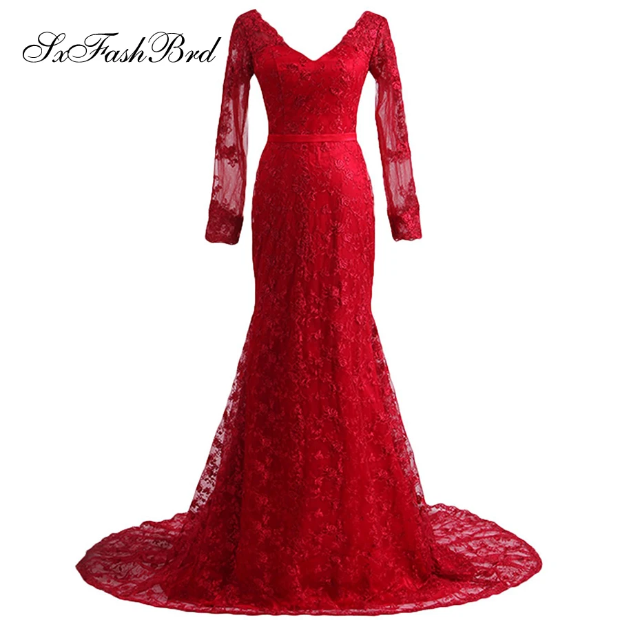 Vestido De Festa длинное кружевное вечернее платье с v образным вырезом и длинными