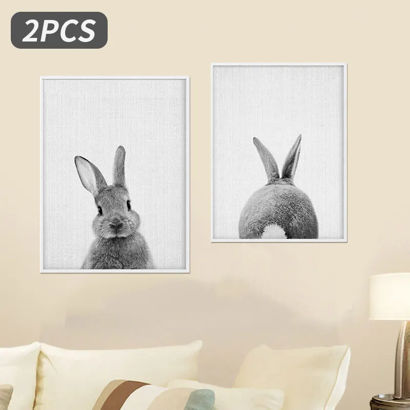 2pcs/set Cute Rabbit Canvas Painting 30*40cm Modern Office Wall Art Print Poster Animal Room Home Decor Drop Shipping | Дом и сад