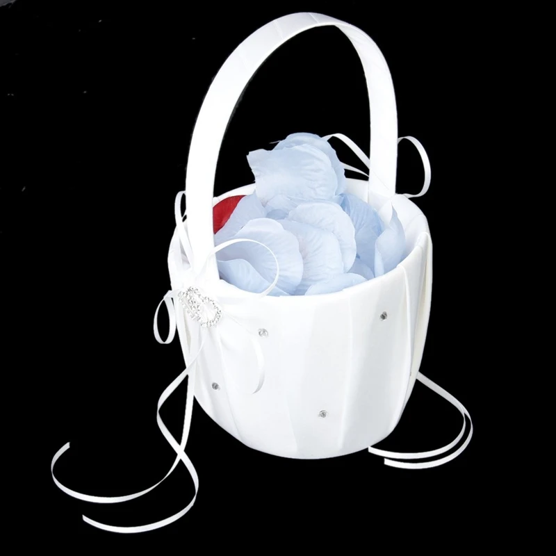 Promotion! Double Heart Wedding Flower Girl Basket Rhinestone Decor White | Дом и сад