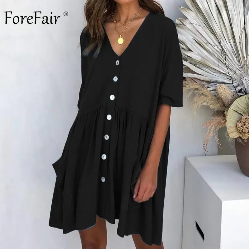 Женское пляжное платье Forefair свободное повседневное льняное с v образным вырезом