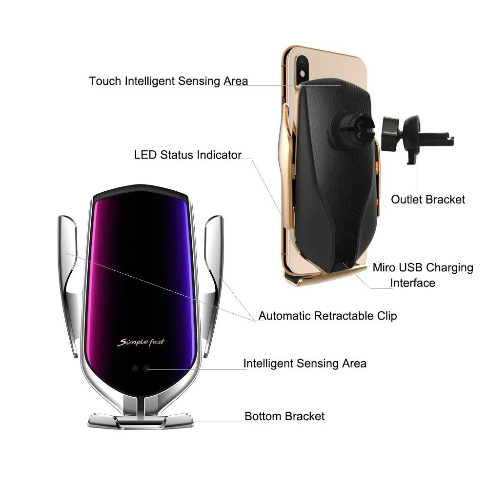 10W Qi Wireless Car Charger Auto Clamping Infrared Sensor Fast Charging Phone Holder For iPhone X XS XR Max 8 Samsung S8 S9 S10