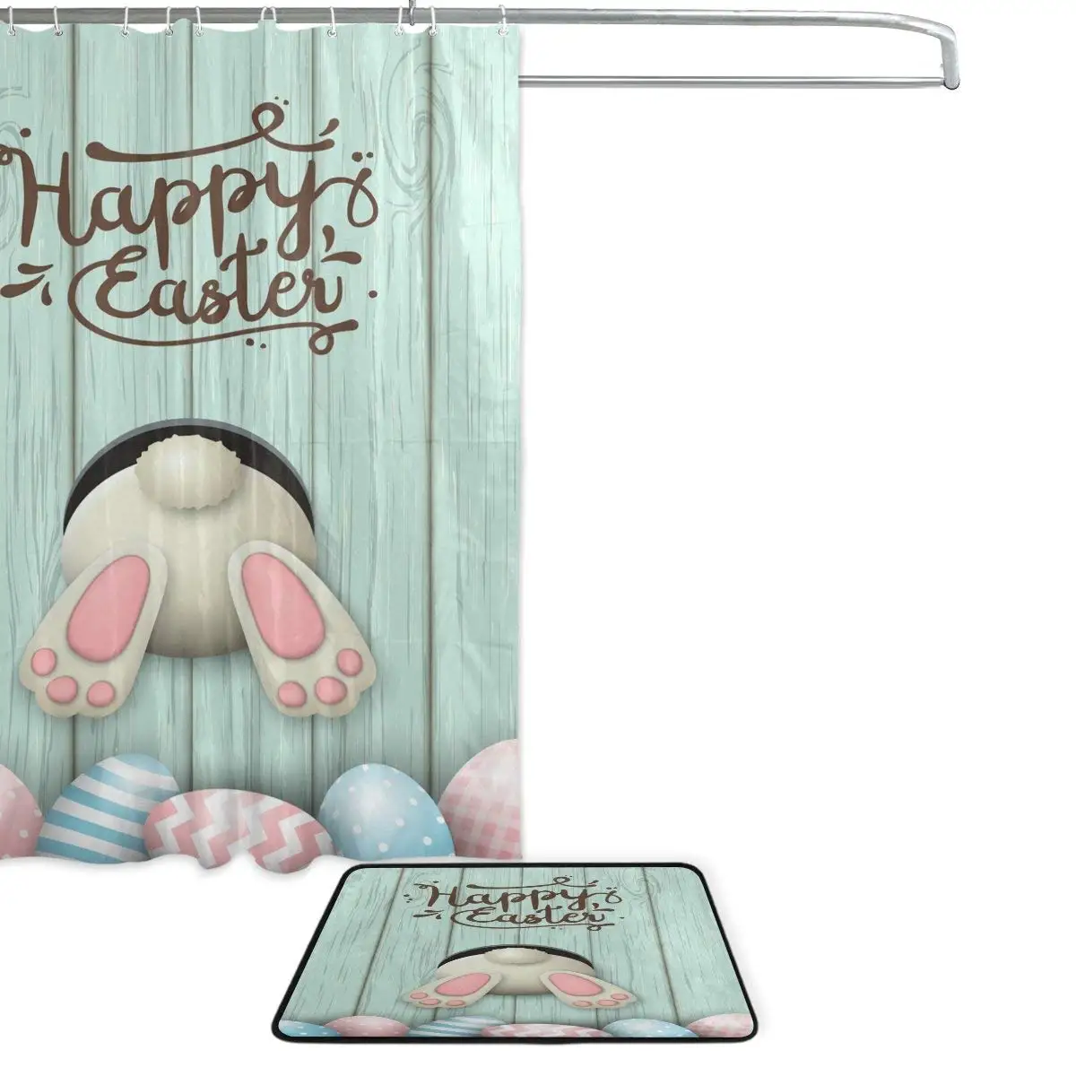 Забавный Пасхальный кролик яйца синие занавески для душа набор ковриков