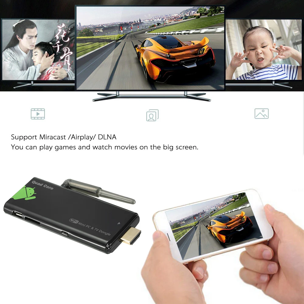 V21 мини-ПК Android 5,1 tv Dongle tv Stick четырехъядерный RK3229 1G/8G Bluetooth Miracast DLNA Airplay WiFi EU Plug