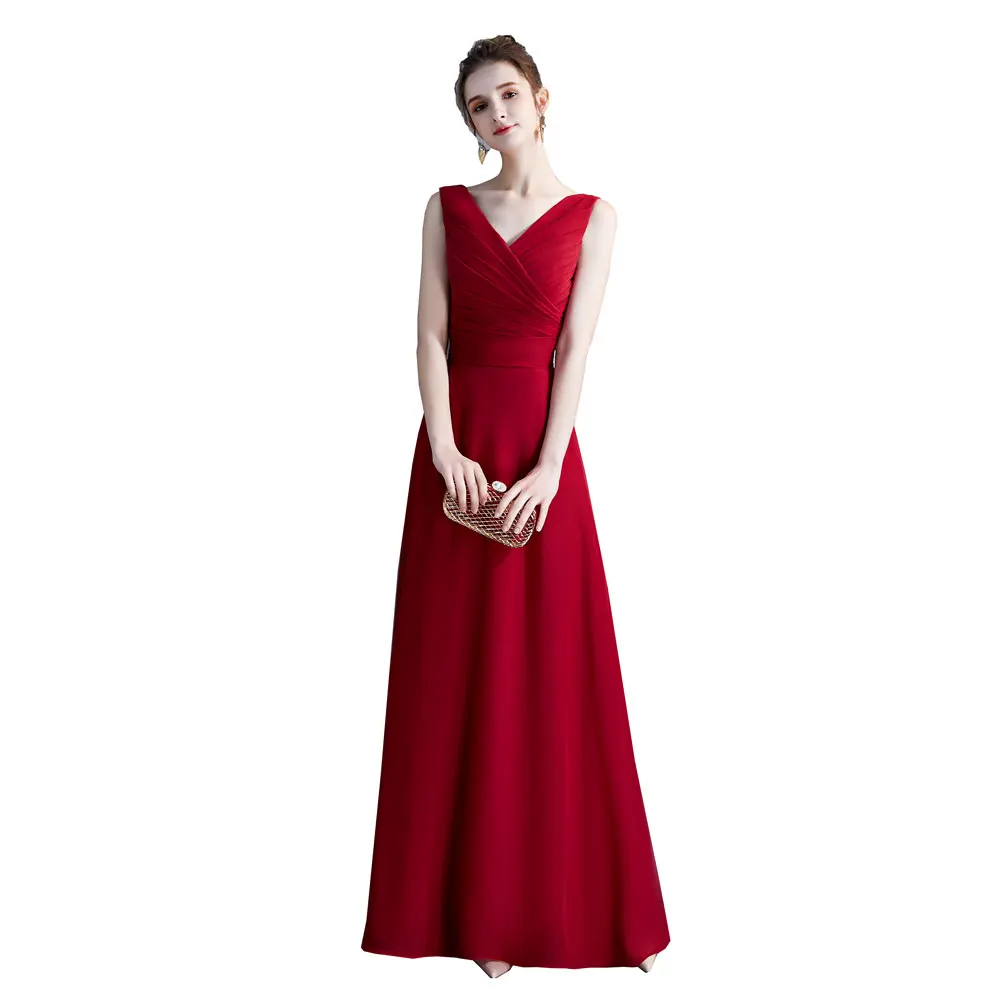 FADISTEE Новое поступление элегантное вечернее платье для выпускного вечера Vestido de Festa длинное стильное шифоновое летнее прохладное и освежающее платье с v-образным вырезом - Цвет: Burgundy