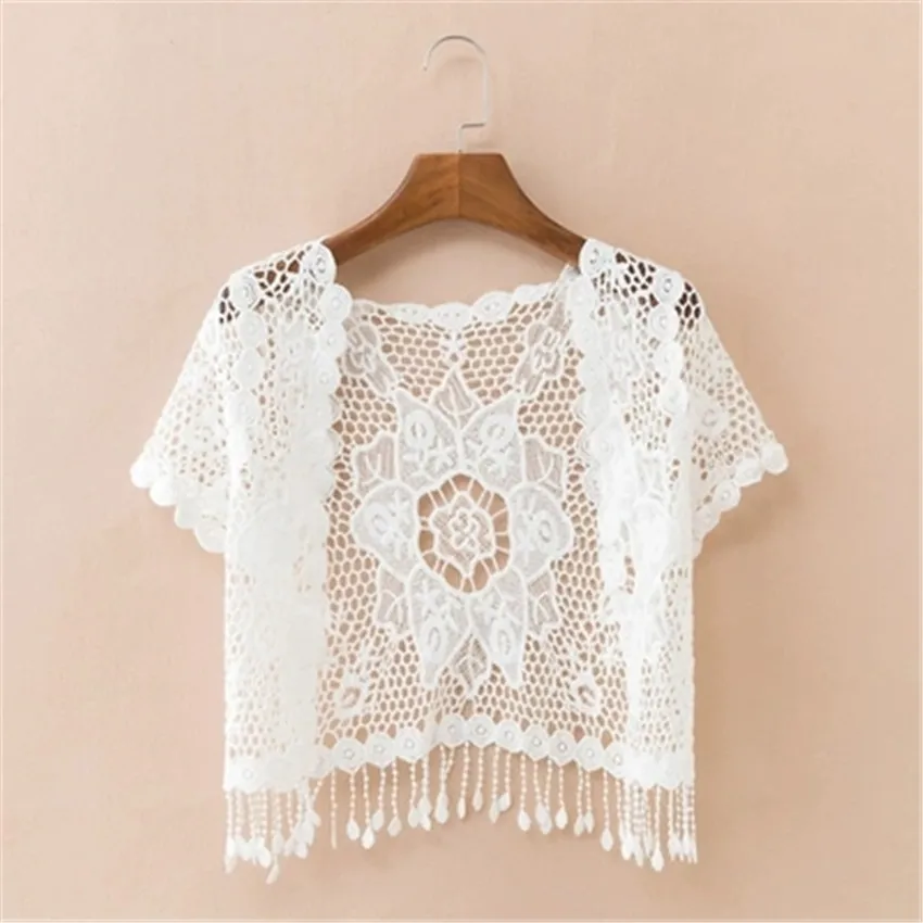 Женская Ажурная шаль-накидка элегантная белая кружевная накидка-болеро верхняя