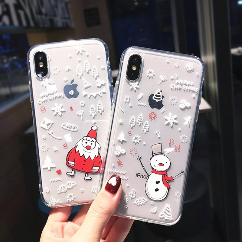 Christmas Tree Phone Case For iPhone 6 8 7 Plus Santa Claus Snowman Cases XS Max X XR 6S Soft Silicone Cover | Мобильные телефоны и