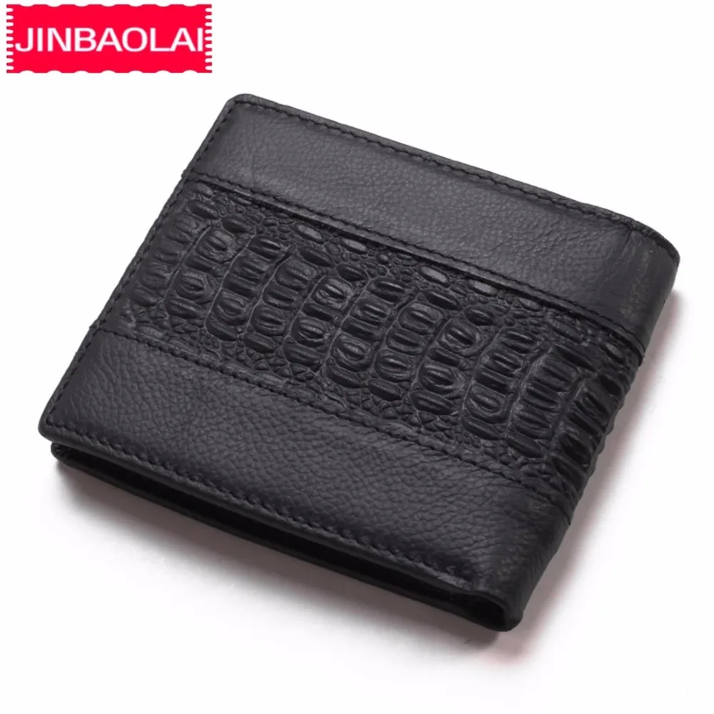 JINBAOLAI мужские кошельки с крокодиловым узором из коровьей кожи черные короткие