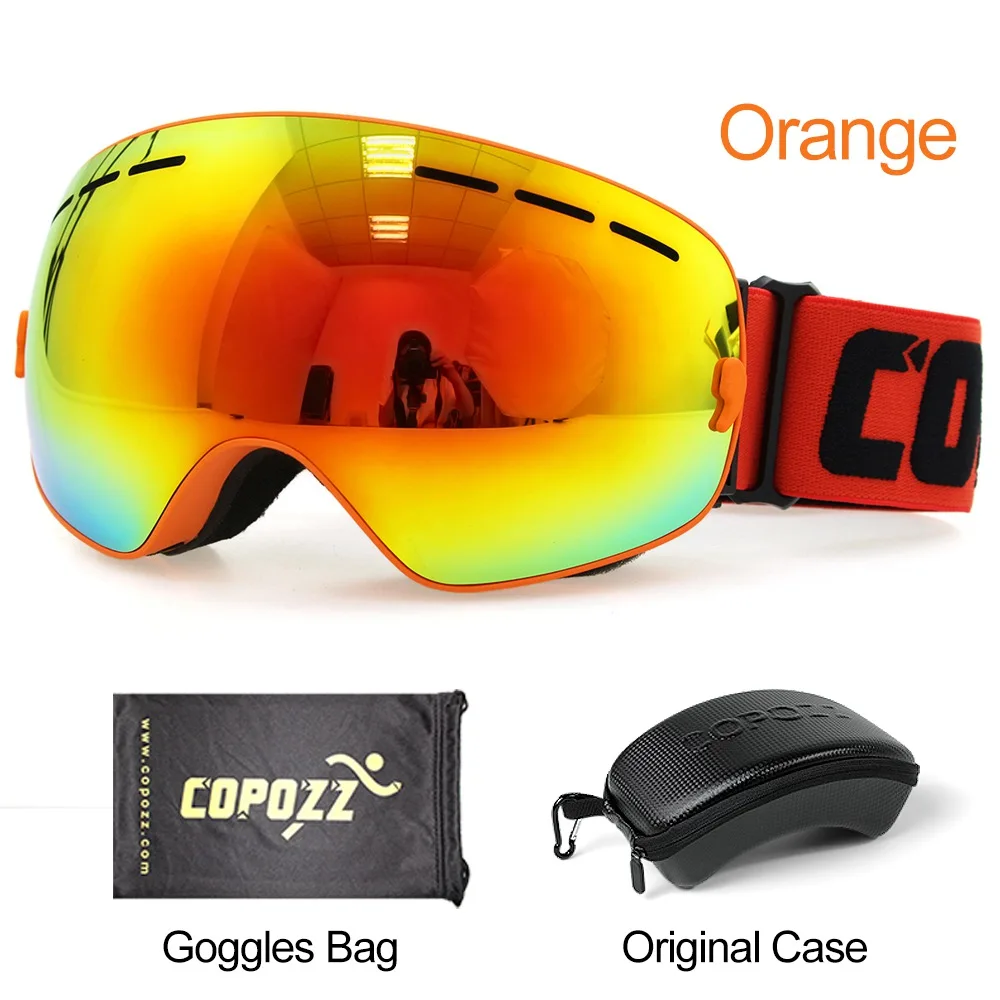 Frame orange COPOZZ лыжные очки с коробкой чехол Лыжная маска UV400 Анти-туман снежные очки большие сферические лыжные Сноубординг для женщин мужчин - Цвет: Frame orange