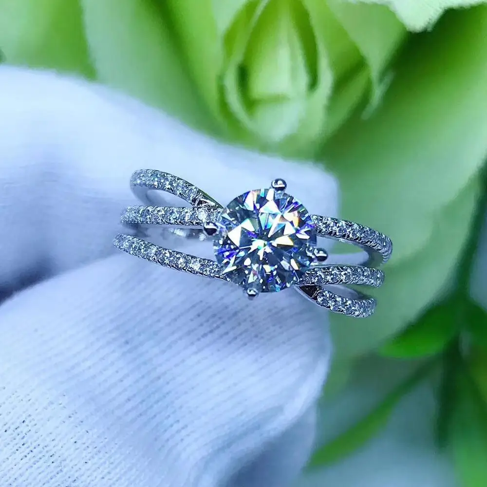 Круглое серебряное кольцо Moissanite 1ct D VVS роскошное моиссанитовое Weding для