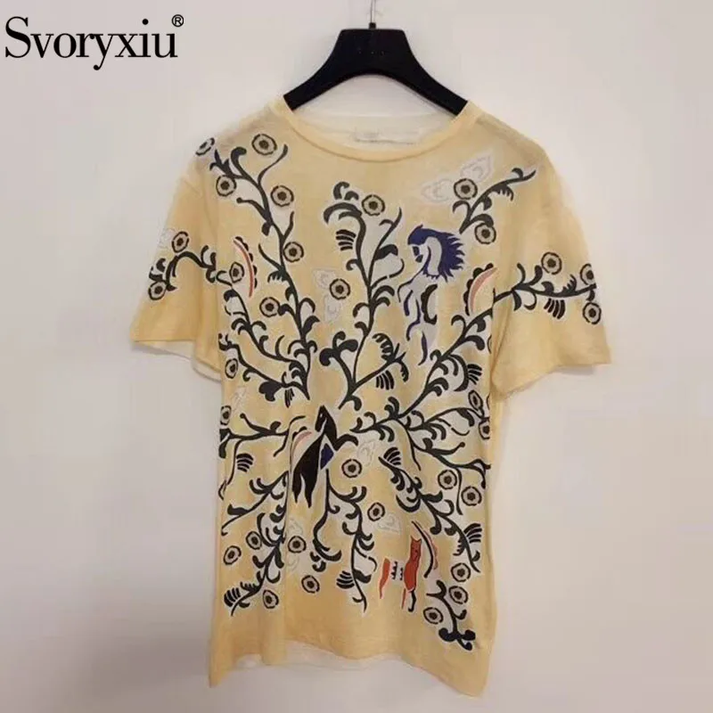 Svoryxiu дизайнерские брендовые летние футболки с короткими рукавами Топы Женская мода абстрактный принт Повседневные Удобные Хлопковые футболки женские