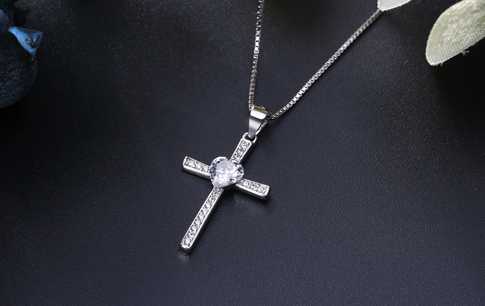 ORSA JEWELS, подлинное 925 пробы Серебряное сердце с подвеской в виде Креста для женщин, ожерелья AAA CZ, Модные женские ювелирные изделия ASN88