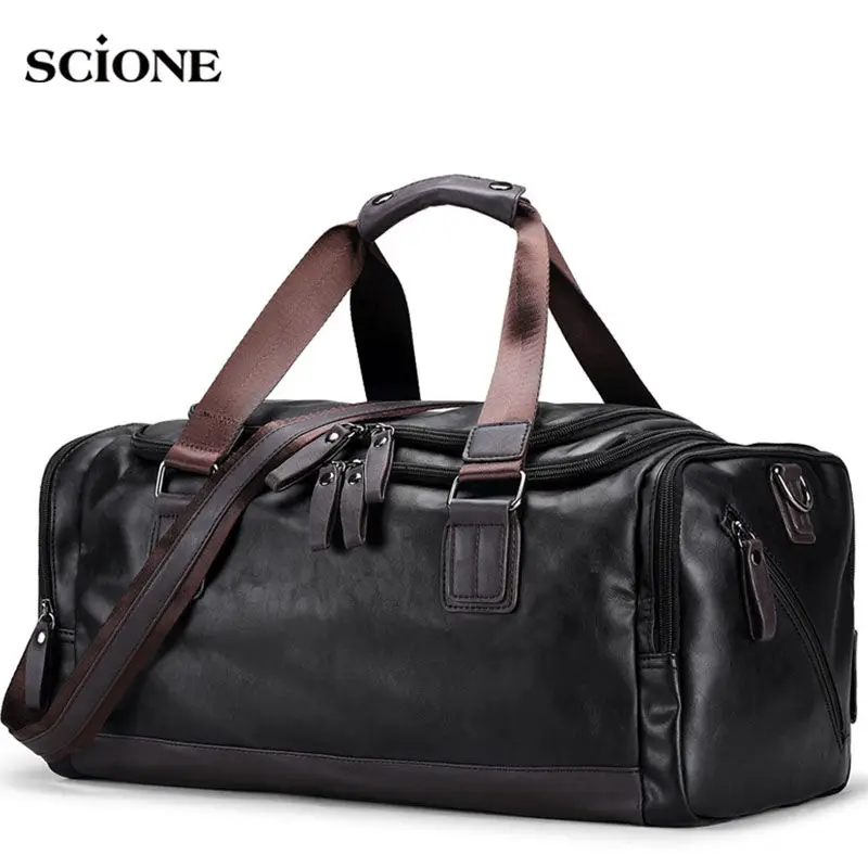 

Men's PU Leather Gym Bag Sports Bags Duffel Travel Luggage Tote Handbag for Male Fitness Men Trip Carry ON Shoulder Bags XA109WA
