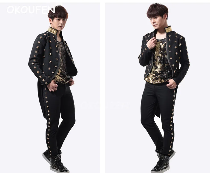 Halloween Adult Jazz Dance Suit Rivets Star print Tuxedo cloak magician COS clothing Stage performance show Jacket |