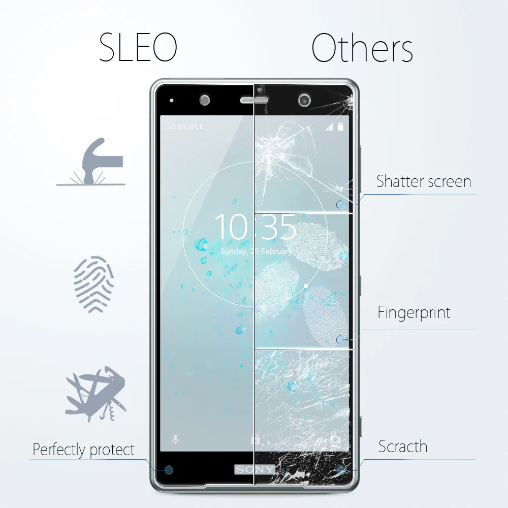 SLEO 2Pcs Full Cover Tempered Glass For Sony Xperia XZ2 Screen Protector Coverage Protective Film | Мобильные телефоны и