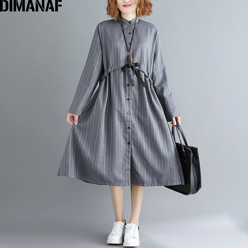 DIMANAF женское платье размера плюс ТРАПЕЦИЕВИДНОЕ элегантное Vestidos Полосатое
