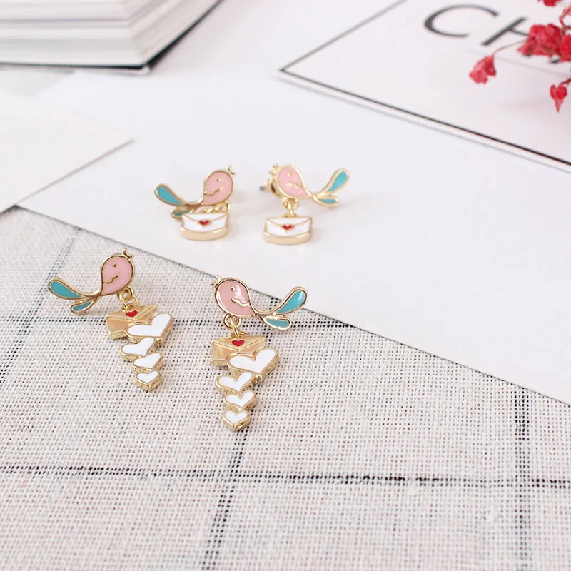 Free shipping women fashion new jewelry Lovely personality bird letters heart earrings Zinc alloy enamel accessories | Украшения и