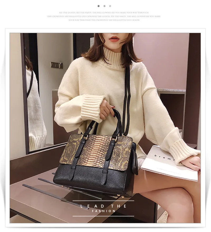 Fashion Serpentine Pattern Women Handbag Big Snake Skin PU Leather Crossbody Female Bag Brown Green Sac Femme Large Shoulder Bag