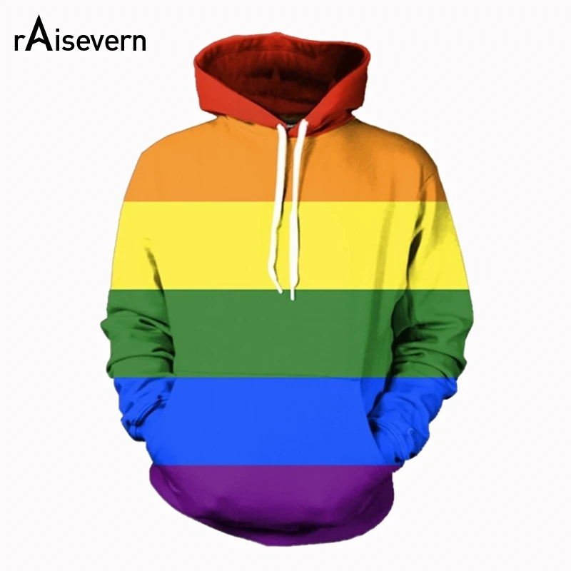 Raisvern Harajuku, радужные полосы, 3D принт, толстовки, для женщин и мужчин, с карманами, свитшоты, наряды, спортивные костюмы, пуловеры, топы, Прямая поставка